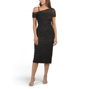 JS COLLECTIONS Black Addilyn Soutache Mesh Stole Front Dress
